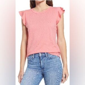 Caslon Coral Flutter Sleeve Cotton Blend Top
